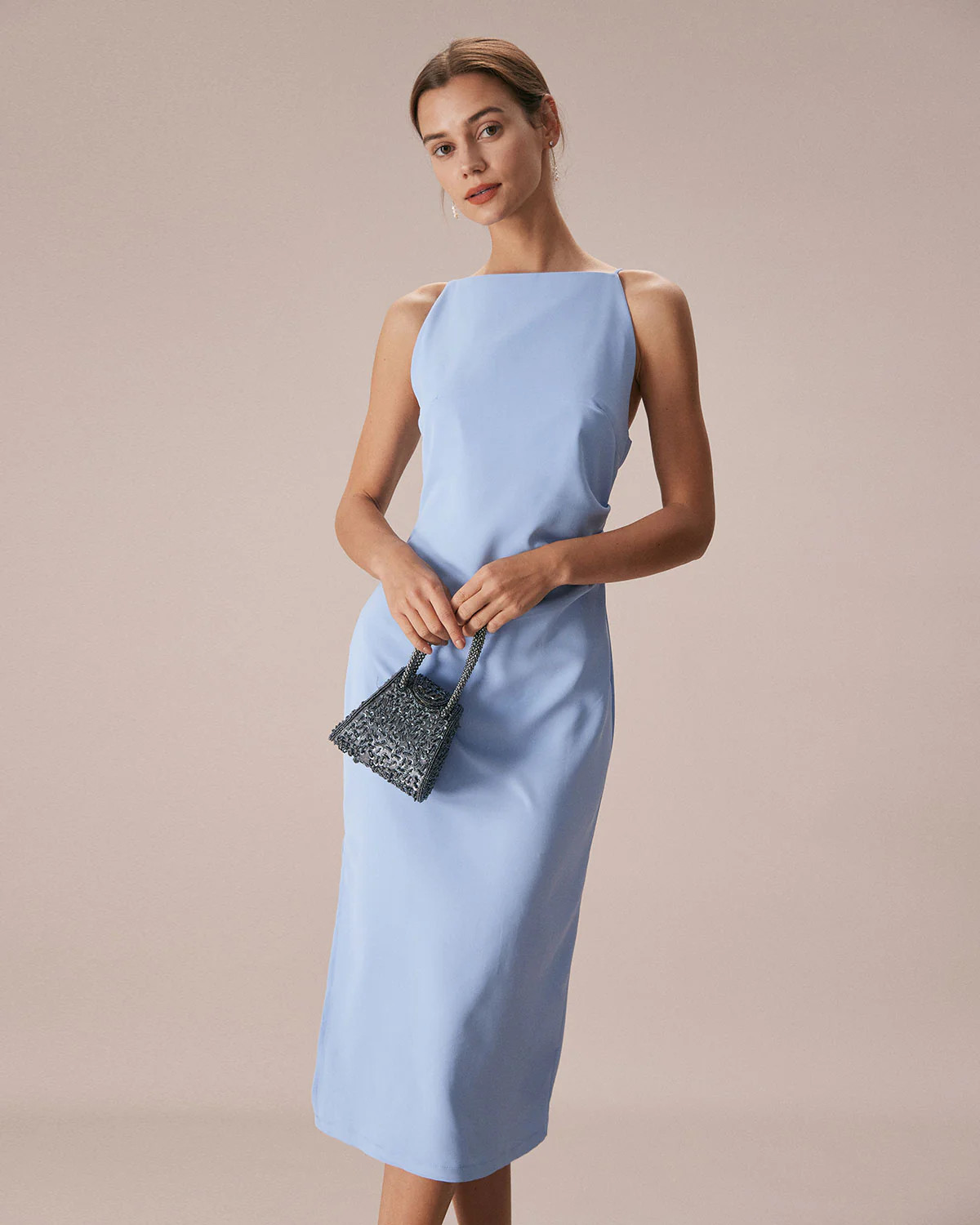 The Blue Boat Neck Bodycon Strap Midi Dress & Reviews - Blue - Dresses | RIHOAS | rihoas.com