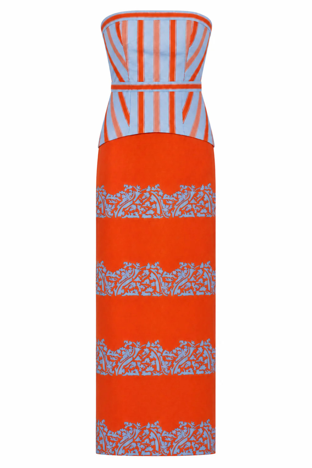 Hampton Coral Vine Stripe Strapless Midi Dress | Anna Cate Collection