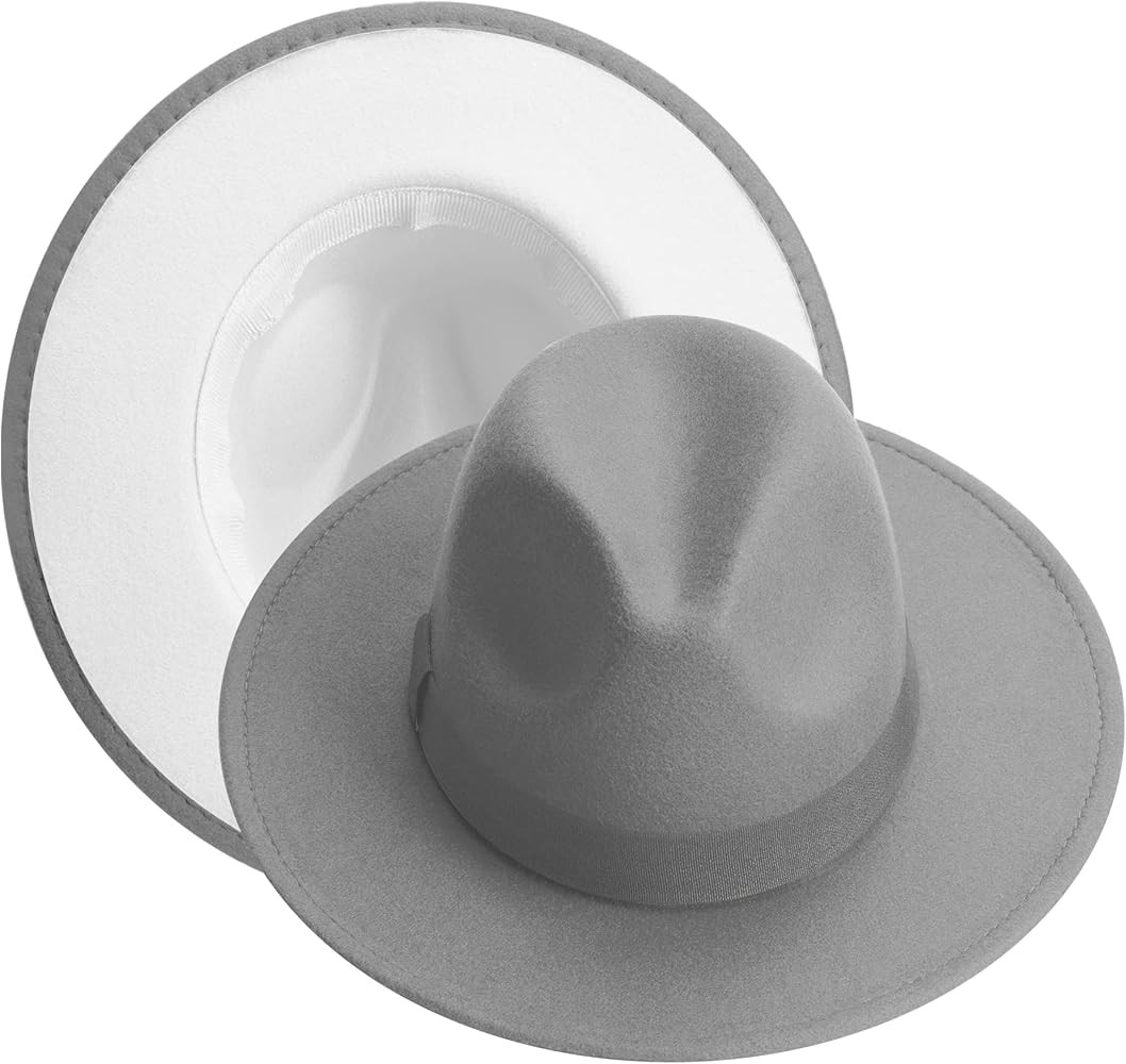 KUJUHA Fedora Hats for Mens/Womens Felt FedoraHats Two Tone Wide Brim Fedora Hats Rancher Hat | Amazon (US)