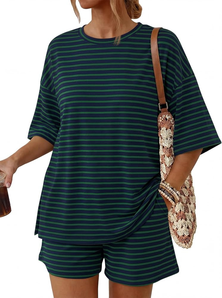 Trendy Queen 2 Piece Summer Set Oversized Top & Loose Fit Shorts with Pockets | Amazon (US)