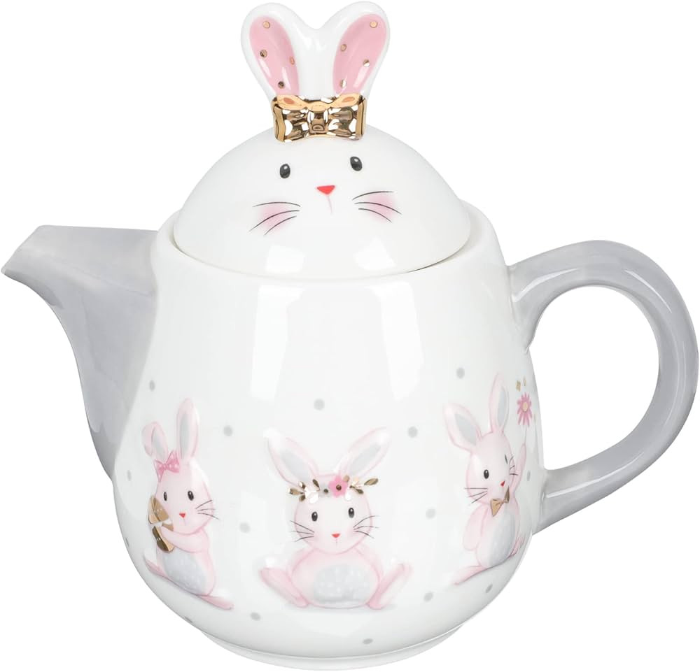 YARNOW Easter Rabbit Teapot Cute Ceramic Bunny Flower Tea Kettle Embossed Coffee Pot Porcelain Wa... | Amazon (US)