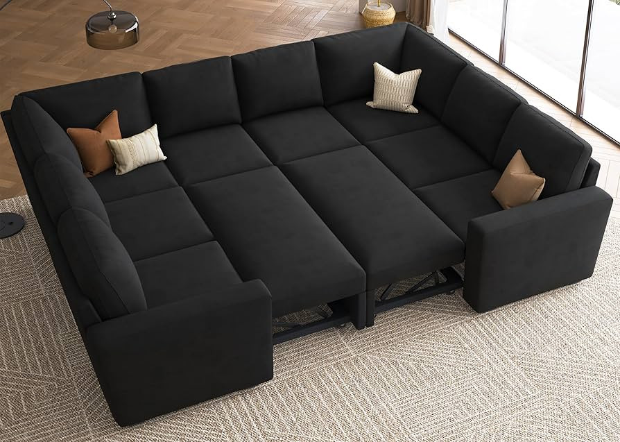 HONBAY Oversized Sectional Sleeper Sofa with Pull Out Bed, U Shaped Velvet Modular Sectional Couc... | Amazon (US)