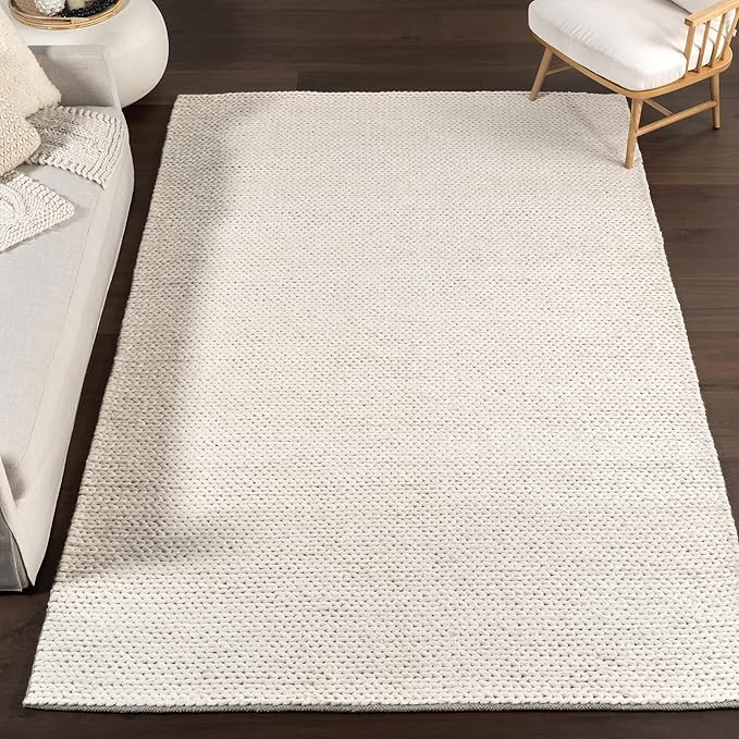 nuLOOM 5x8 Penelope Wool Braided Handmade Area Rug, Off White, Solid Rustic Farmhouse Style, For ... | Amazon (US)