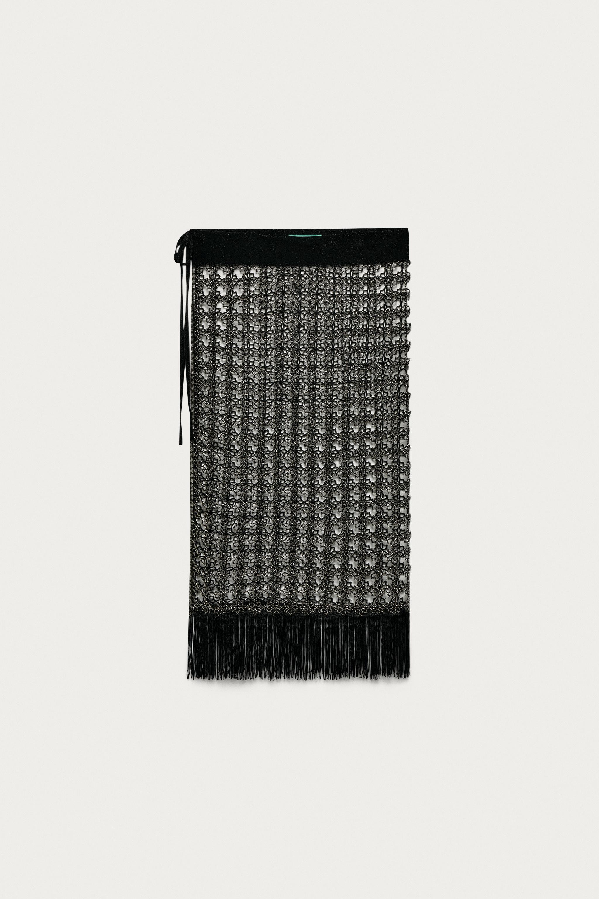 MARISA BERENSON X ZARA BEADED FRINGED OPENWORK PAREO | Zara US