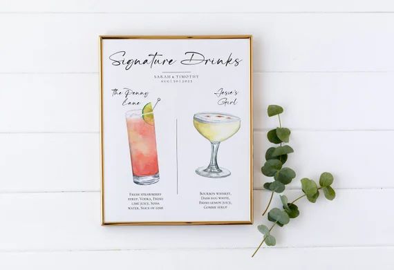 Minimalist Wedding Bar Menu Template, 8x10" Bar - Signature Cocktails Wedding Sign Templett, Mode... | Etsy (US)