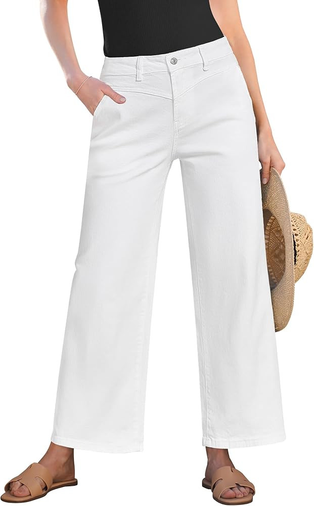 GRAPENT Wide Leg Jeans for Women Trendy Cropped High Waisted Front Yoke Casual Stretchy Denim Tro... | Amazon (US)