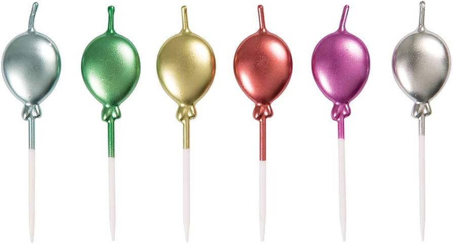 Metallic Balloon Pick Birthday Candles - (Pack of 6) - Assorted Colors - Unique & Eye-catching De... | Amazon (US)