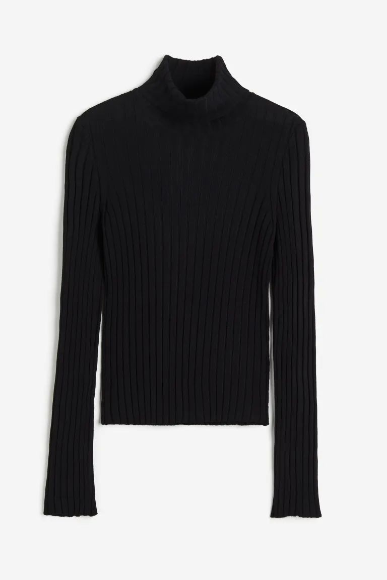 Rib-knit Turtleneck Top - Black - Ladies | H&M US | H&M (US + CA)