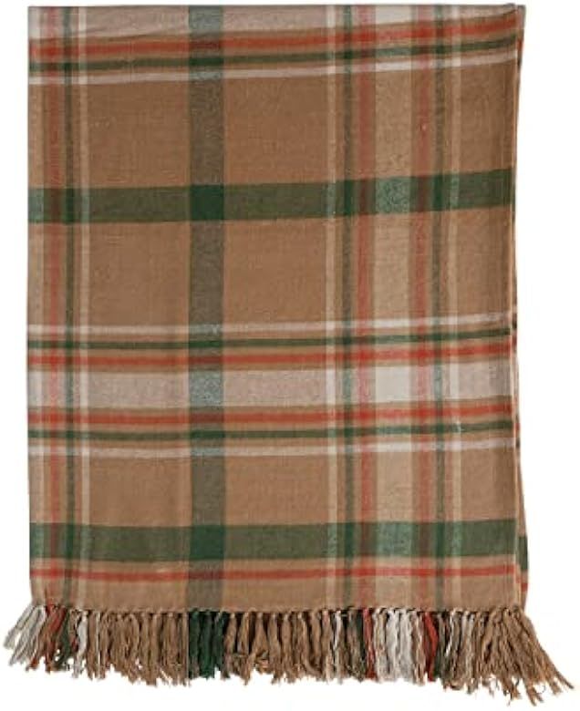 Creative Co-Op Cotton Flannel Throw with Fringe, Multicolor Plaid | Amazon (US)