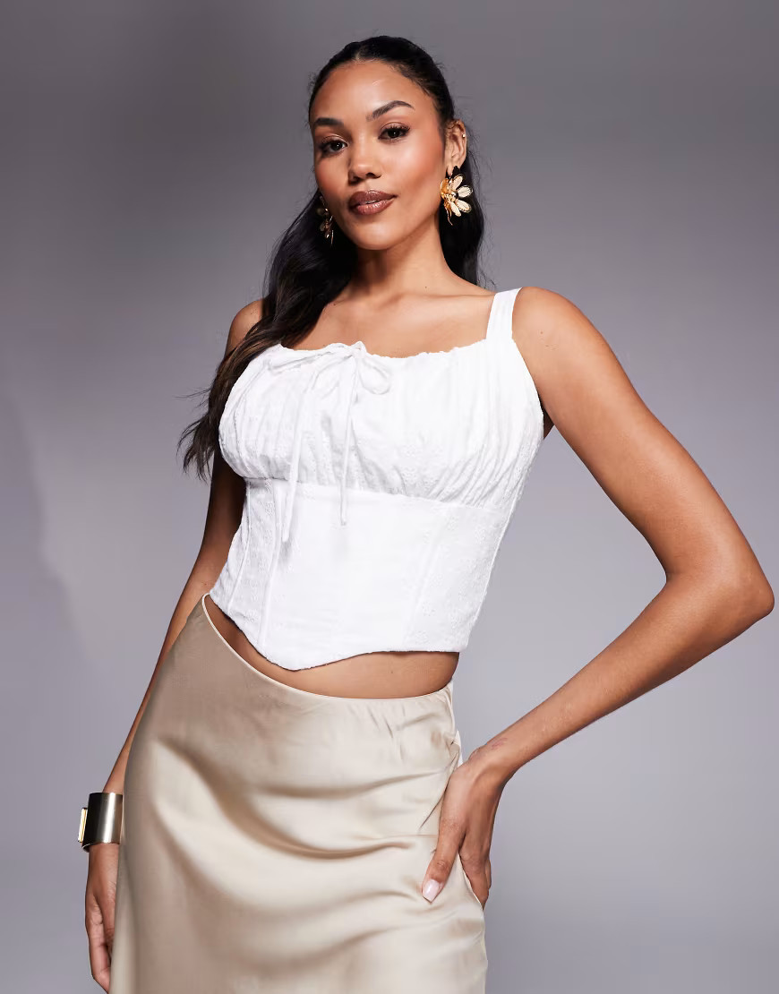 Taideux fuller bust Clara borderie corset top with boning in white | ASOS (Global)