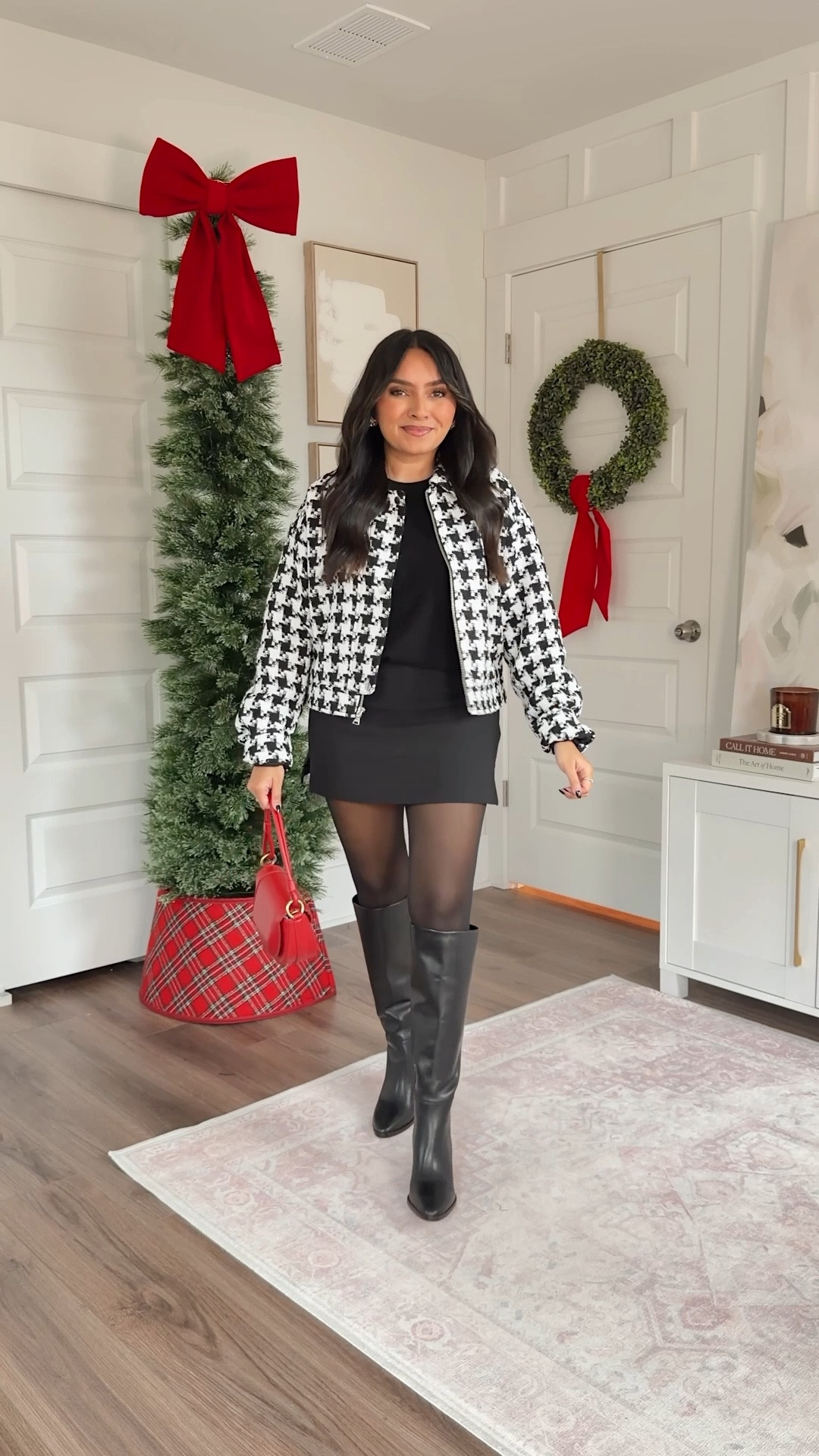 Houndstooth jacket size xs TTS
Black mini skort size 2 TTS
Black tights size small TTS
Black boots size 5.5 TTS


#LTKCyberWeek #LTKSaleAlert #LTKPetite