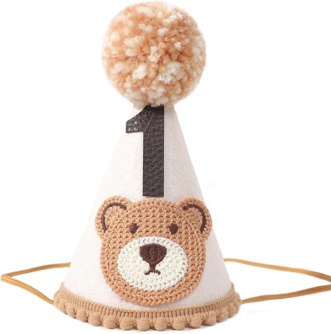 Bear 1st Birthday Party Decorations - Teddy Bear Crown Outfit, Woodland Camping Theme, Cone Hat | Amazon (US)