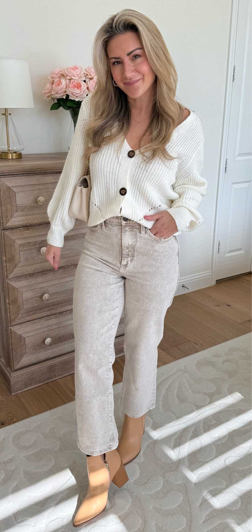 Dressy casual outfit with my favorite faux-leather Amazon ankle boots! 🤍 They go with everything and are so comfortable (heel is about 3.5 inches high) under $50! Cardigan is from Amazon - wearing small, Denim is from target & sold out, sharing a similar style!

#ankleboots #amazonboots #dressycasual #casualchicoutfit #lunchoutfit #brunchoutfit #casualoutfit #springoutfit #winteroutfit #amazonstyle #momstyle #amazoncardigan #casualstyle #straightjeans #jeansandboots #neutraloutfit #momoutfit #outfitinspo

#LTKStyleTip #LTKFindsUnder50 #LTKShoeCrush
