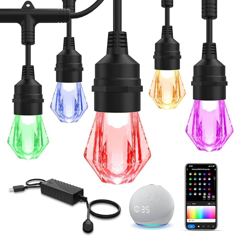 XMCOSY+ Smart Outdoor String Lights - 64ft RGBCWIC Patio Lights with 24 Color Changing Bulbs, LED... | Amazon (US)