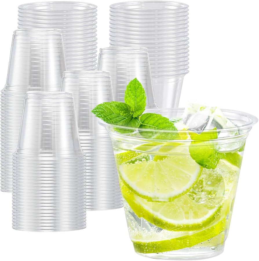 Lamosi 9 oz Clear Plastic Cups, 100 Pack Disposable Party Cups, PET Plastic Drinking Cups for Par... | Amazon (US)