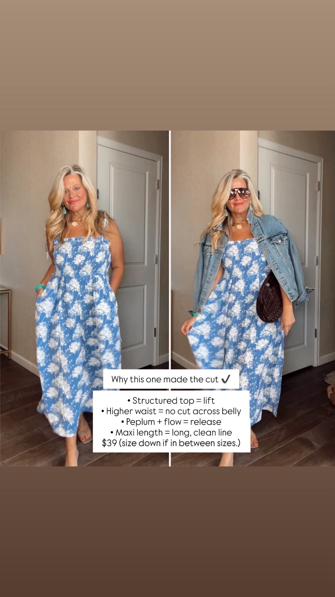  ✨Tap the bell, save and ❤️ for over 40 fashion, midlife style, midsize fashion and luxury looks for less. 


⬇️Sizing information:
Dress (m) (size down if in between sizes.)
Lip color get the hint
Lip liner edge to edge 

Have you ever almost canceled date night…
because nothing was working on your body anymore?

We’ve all stood there… trying on outfit after outfit,
feeling like nothing fits the way it used to.

Not because our bodies are wrong..
but because what used to work… doesn’t anymore.

And no one really tells us what to do next.

That’s why this $39 dress matters.

✔️ The smocked top holds us in without squeezing
✔️ The peplum detail skims over the midsection
✔️ The flowy shape moves with us—not against us

This is what “belly-friendly” actually looks like.

We don’t need to hide.
We don’t need to size up.
We just need pieces that work with our body now 🤍

Helping you look good, feel good 🤍
Lindsey


Follow my LTK @Over40andmidlife on the @shop.LTK app to view this post and get my exclusive app-only content!

#liketkit 
@shop.ltk
https://liketk.it/64rQD

Follow my LTK @Over40andmidlife on the @shop.LTK app to view this post and get my exclusive app-only content!

#liketkit 
@shop.ltk
https://liketk.it/64t3B

Follow my LTK @Over40andmidlife on the @shop.LTK app to view this post and get my exclusive app-only content!

#liketkit #LTKMidsize #LTKOver40 #LTKPlusSize
@shop.ltk
https://liketk.it/64TtM