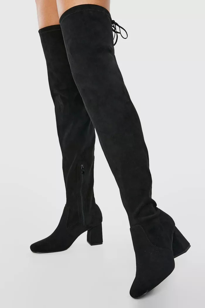 Wide Width Over The Knee Block Heeled Boots | boohoo (US & Canada)