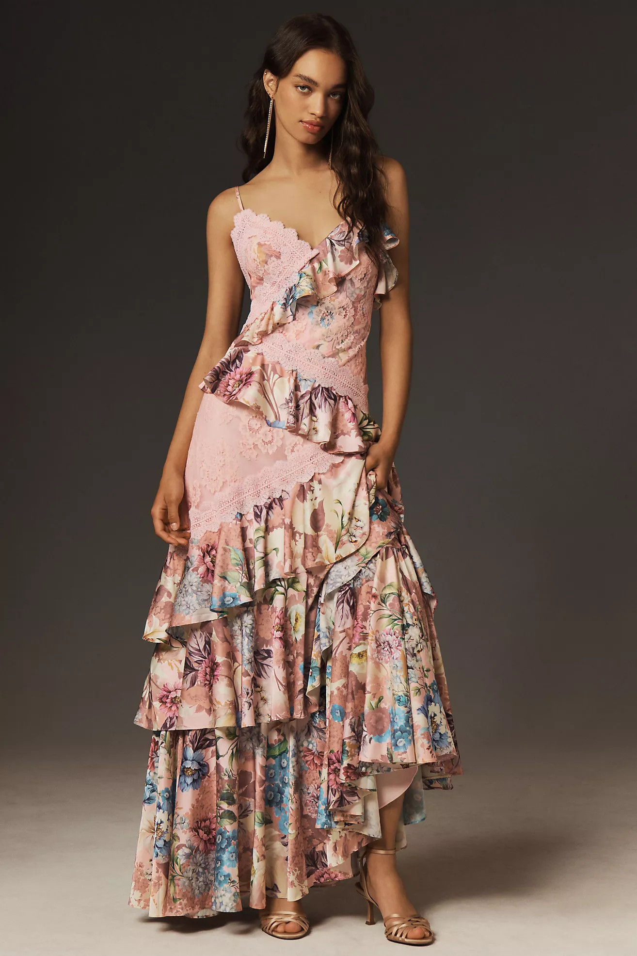 BHLDN Elora Sleeveless V-Neck Ruffle Lace Midi Dress | Anthropologie (US)