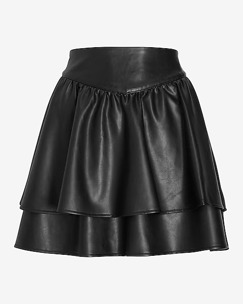 High Waisted Faux Leather Ruffle Mini Skirt | Express