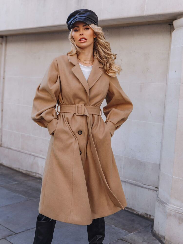 SHEIN Notched Collar Single Breasted Belted Overcoat | SHEIN