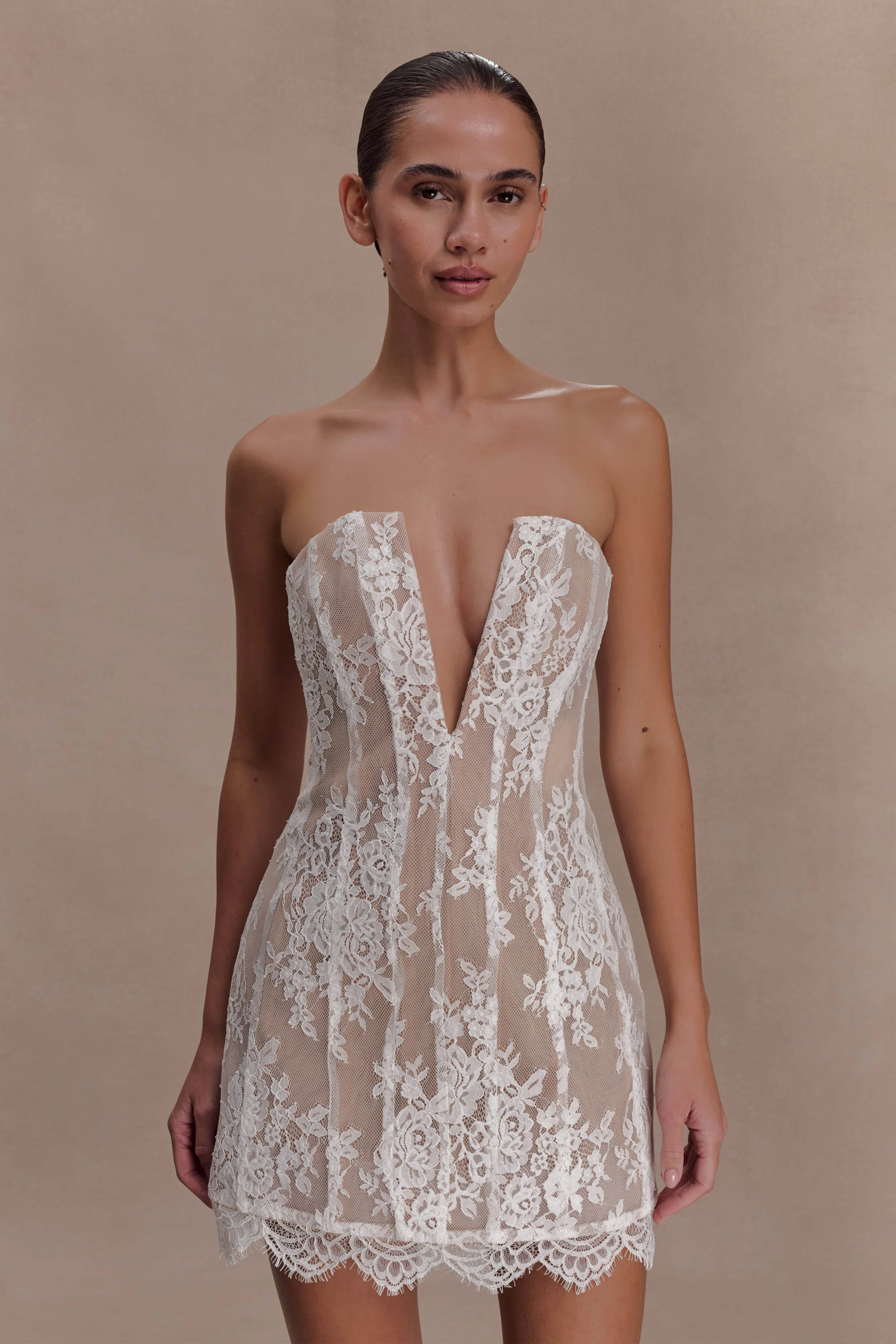 Zoey Lace Corset Mini Dress - Ivory | Meshki UK