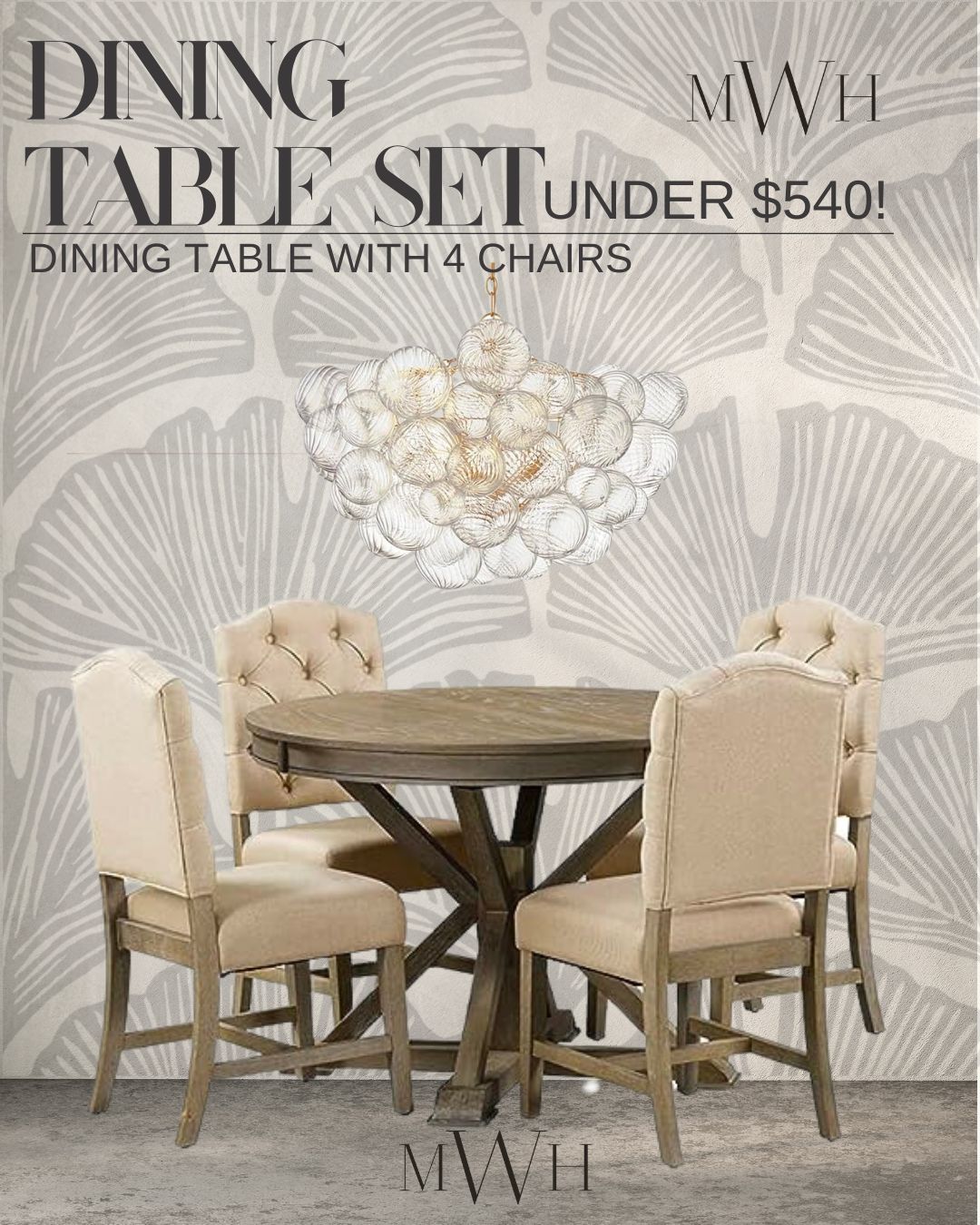 P PURLOVE Retro Style 5-Piece Round Dining Table Set for 4, Extendable Table with 4 Upholstered C... | Amazon (US)