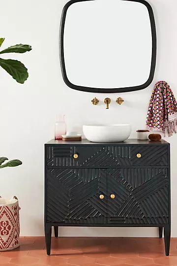 Handcarved Paje Single Bathroom Vanity | Anthropologie (US)