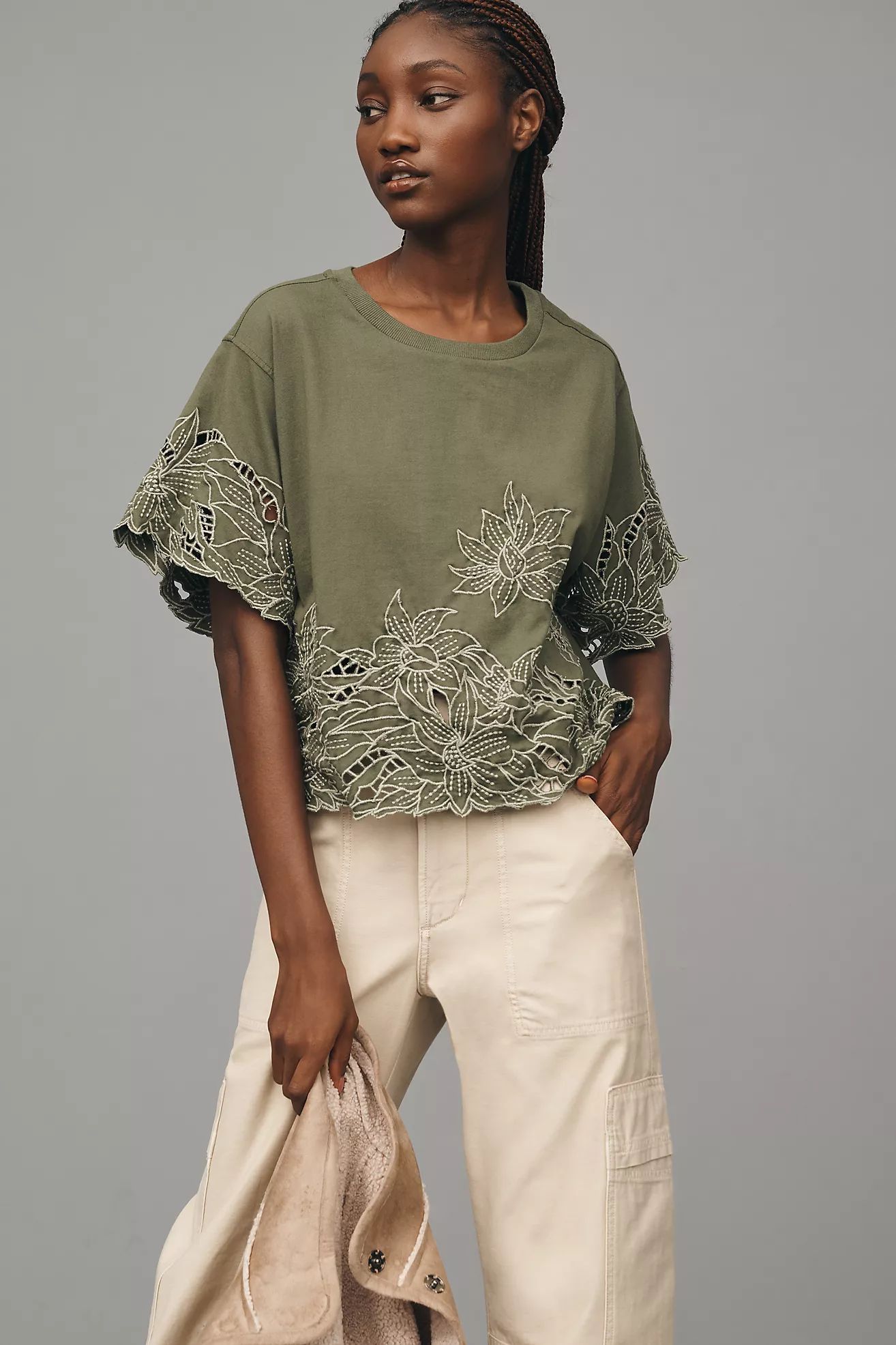 By Anthropologie Boxy Cutwork Tee | Anthropologie (US)