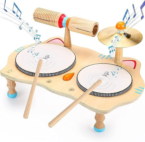 oathx Kids Drum Set All in One Montessori Musical Instruments Set Toddler Toys Natural Wooden Mus... | Amazon (US)