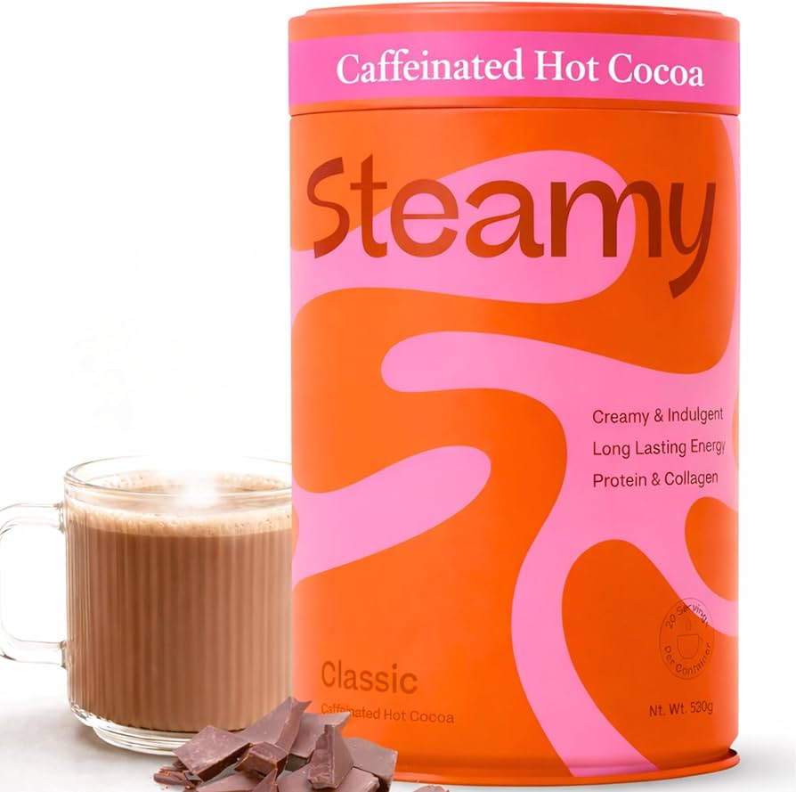 Steamy- Caffeinated Hot Chocolate Cocoa Energy + 8g of Collagen Protein, Coffee Alternative | 100... | Amazon (US)