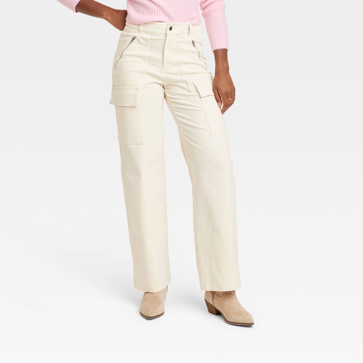 Women's High-Rise Straight Leg Corduroy Cargo Pants - Universal Thread™ Cream 10 | Target