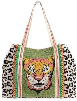 America & Beyond Forestry Leopard Embellished Tote Bag – Boho Chic Leopard Print Handbag | Amazon (US)
