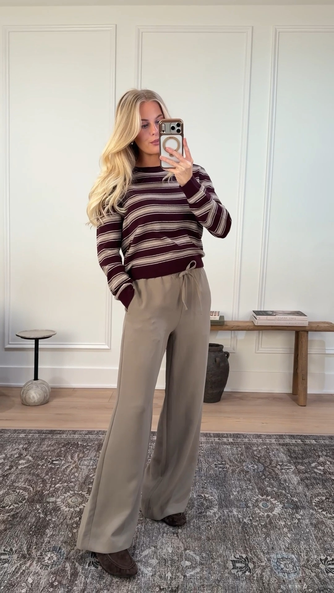 Wearing a medium in sweater (Med Cdn/Hther Nmd Tpe), small in pants (nomad taupe), shoes are tts! #kathleenpost

Casual winter outfit, errands outfit, school drop off, school pick up, winter work outfit 

#LTKSeasonal #LTKWorkwear #LTKootd