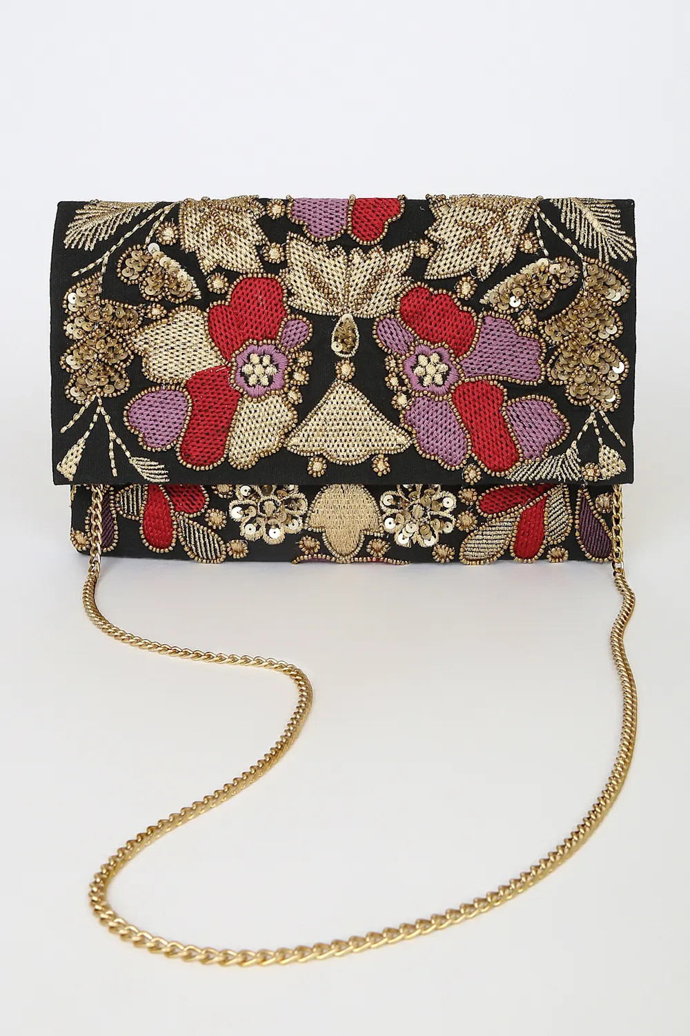 Dramatic Details Black Multi Embroidered Clutch | Lulus (US)