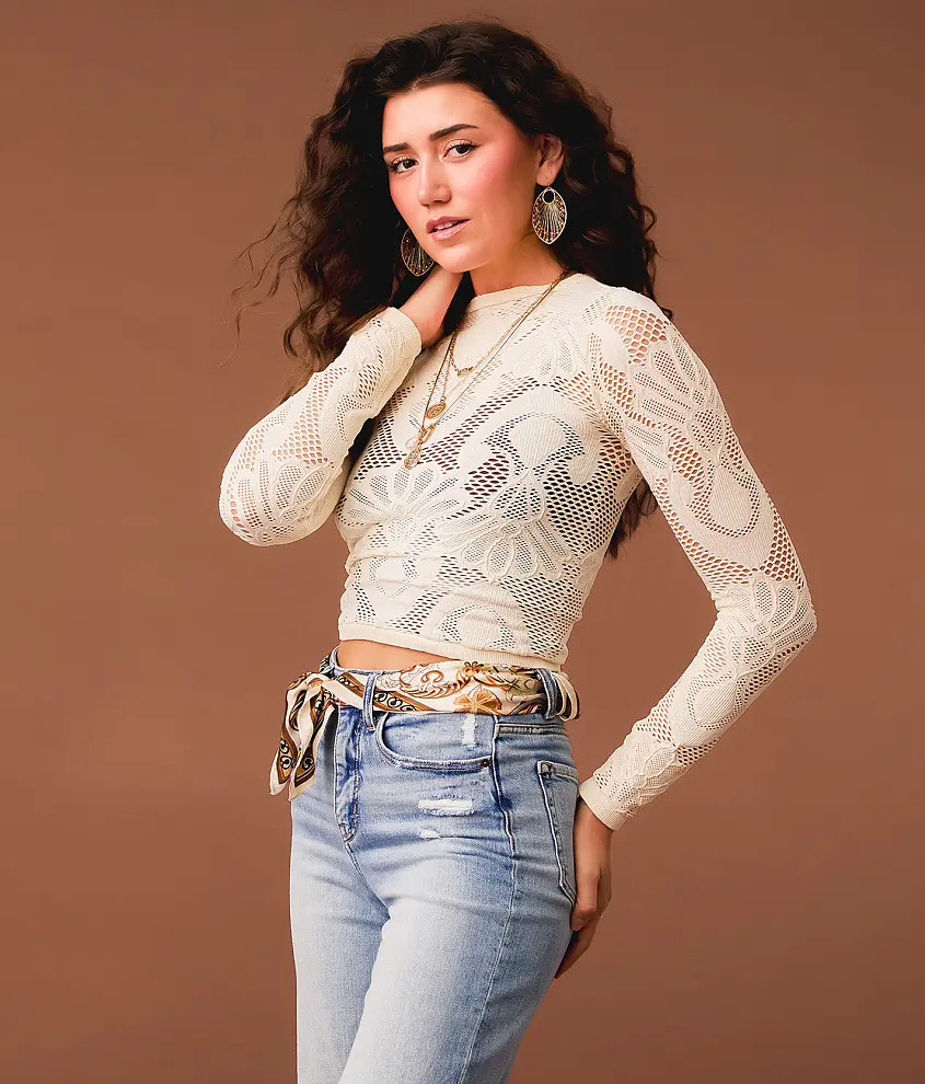 Floral Laser-Cut Cropped Top | Buckle