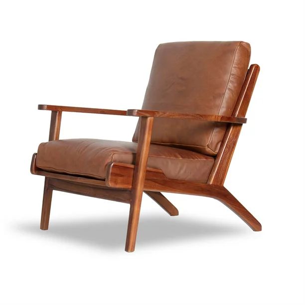 Mid Century Modern Kalley Brown Leather Accent Chair - Walmart.com | Walmart (US)