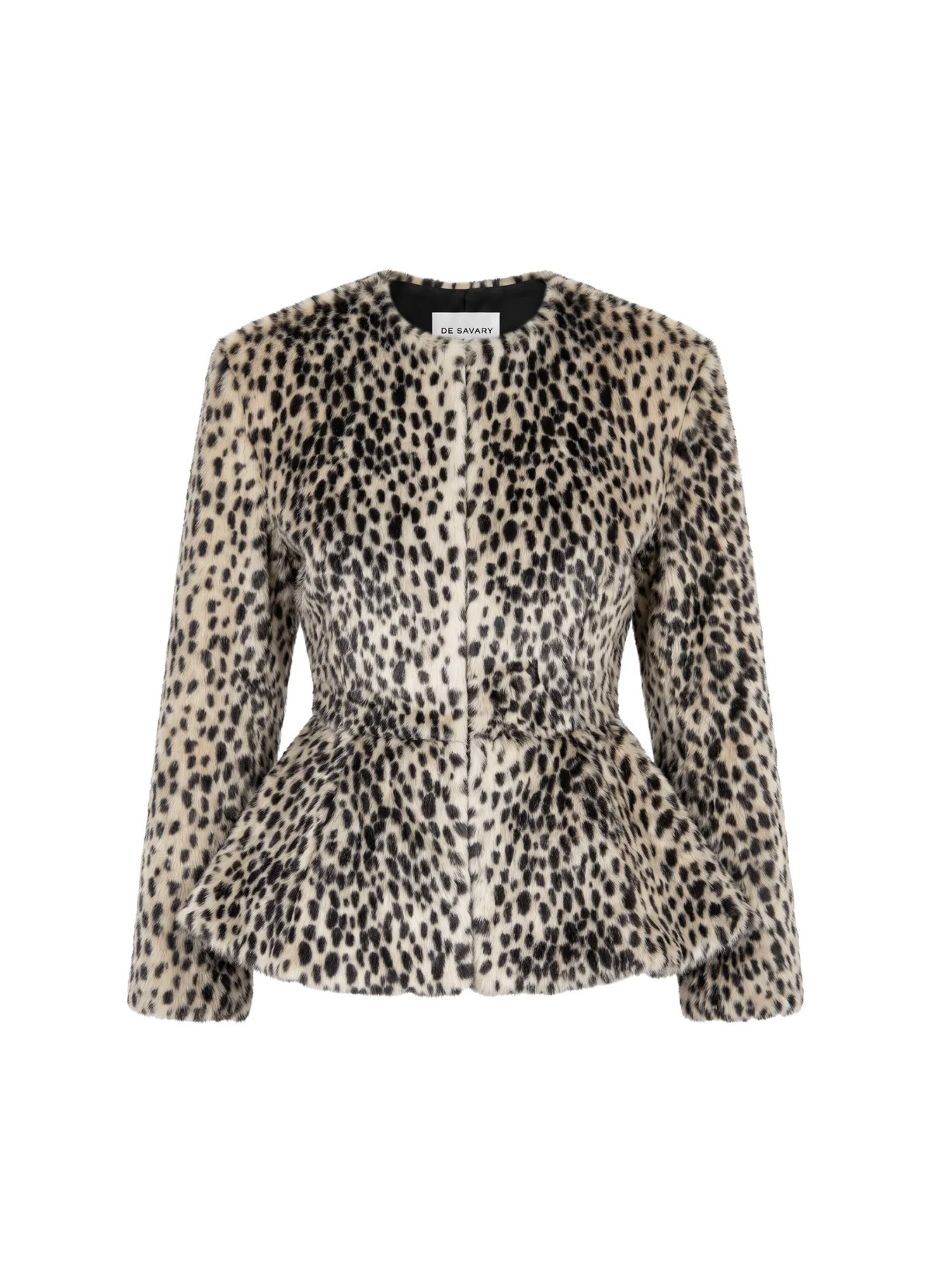Dalmatian Faux Pony Hair Peplum Jacket | DE SAVARY LONDON