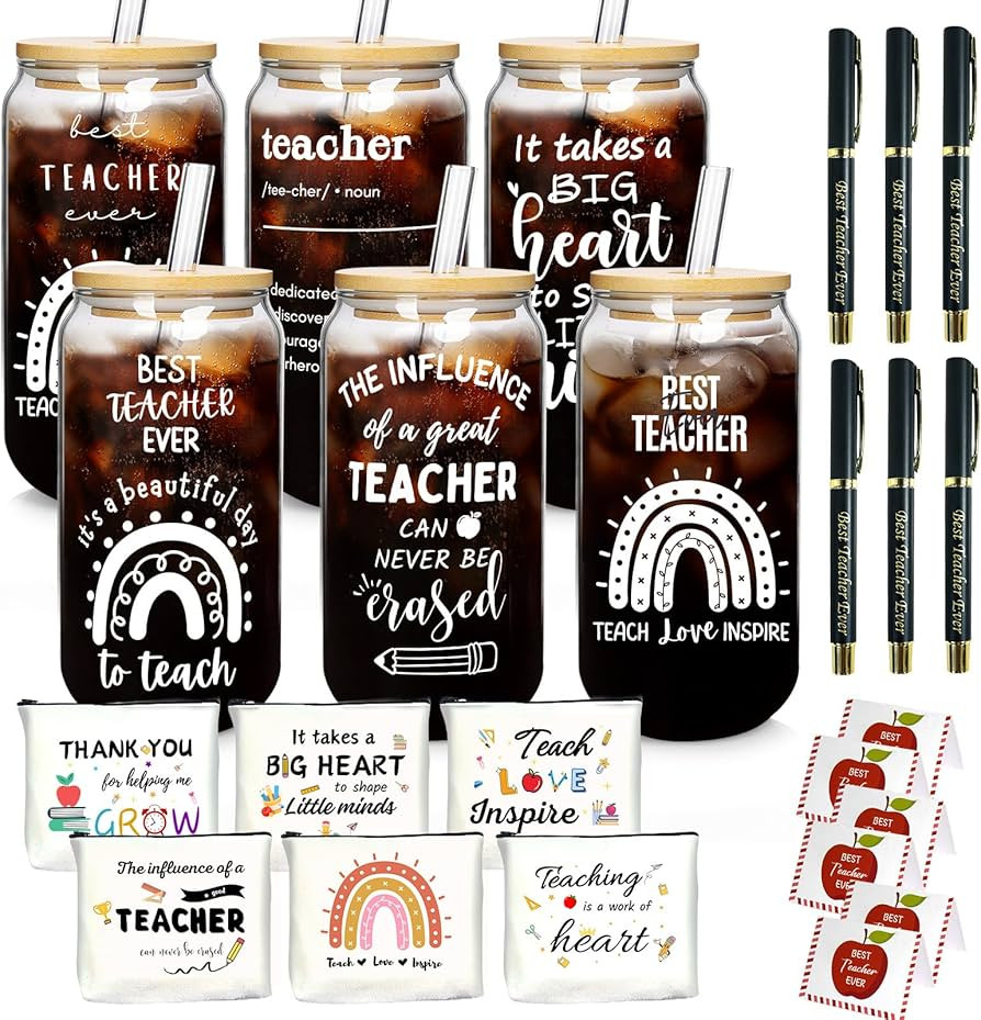 Teacher Appreciation Gifts Set of 6, Thank You Teacher Gifts Bulk, Can Shaped Beer Glass Cups for... | Amazon (US)