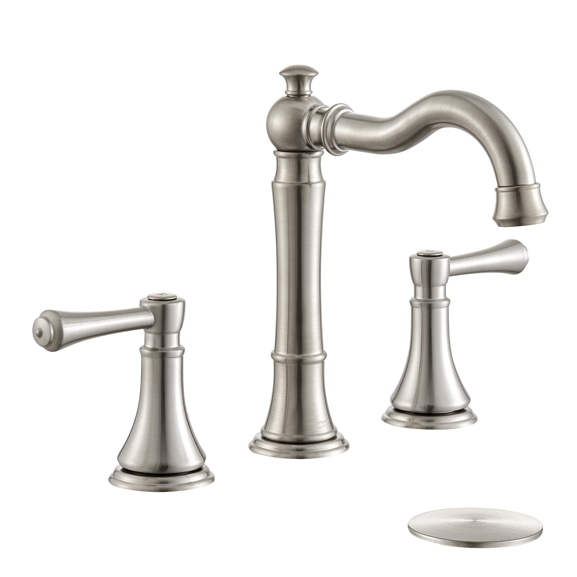 2-Handle Brushed Nickel Bathroom Faucet 8 inch Widespread for 3 Holes with Plastic Pop-Up Drain, ... | Amazon (US)