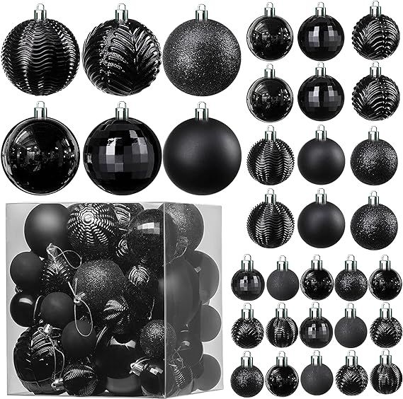 Amazon.com: Prextex Black Christmas Ball Ornaments for Christmas Decorations - 36 Pieces Christma... | Amazon (US)
