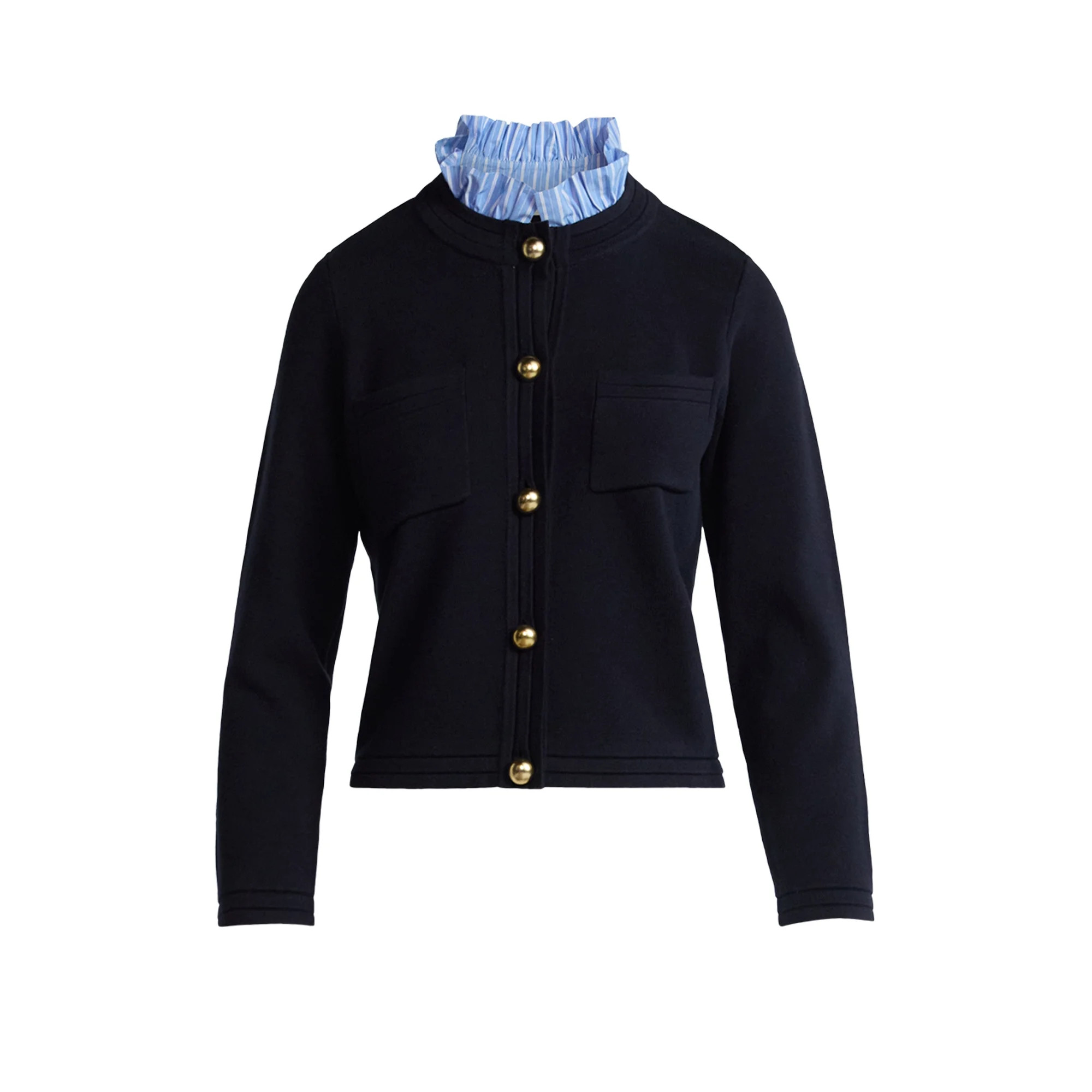 Free Assembly Women's and Women's Plus Ruffle Neck Chest Pocket Cardigan, Sizes XS-4X | Walmart (US)