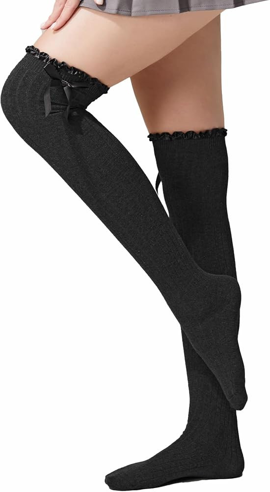 TOCONFFON Women's Girls Thigh High Stockings Over the Knee Socks with Satin Bows | Amazon (US)