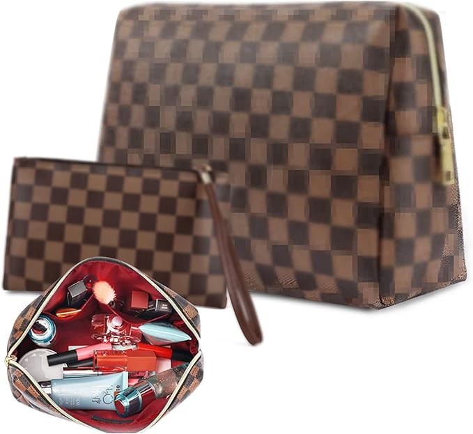 Checkered Makeup Bag, BAGMIND 2Pcs Travel Cosmetic Bags, Portable Toiletry Organizer for Women, L... | Amazon (US)