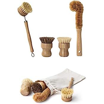 4 Pieces Bamboo Scrub Brush Mini Pot Brush Dish Scrubber Natural Scrub Brush with Handle for Clea... | Amazon (US)