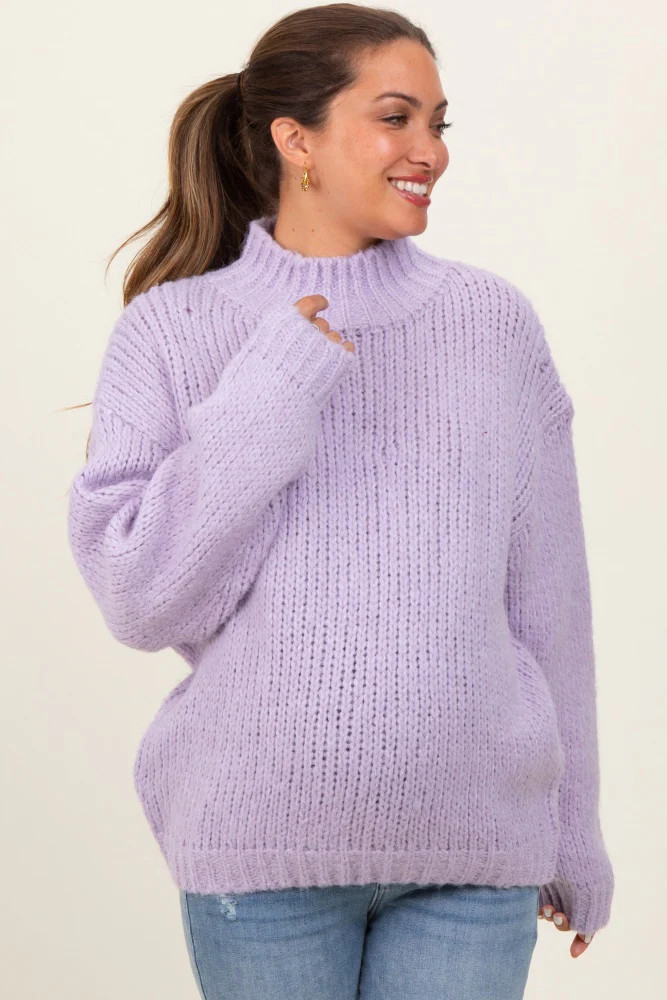 Lavender Chunky Knit Mock Neck Maternity Sweater | PinkBlush Maternity