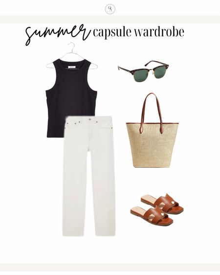 Summer is almost here! Another summer or late spring outfit ideas from the summer capsule wardrobe. Here is the summer capsule checklist to make getting dressed easy this summer: 

basic white t-shirt (cropped from madewell)
ribbed tanks  (black + white)
blazers  (black + white)
striped t-shirt
button downs (white + blue)
Amazon two-piece linen set (short or long)
AG denim shorts
Levi’s ribcage white denim jeans
H&M trouser shorts (white + black)
Agolde wide leg denim jeans in disclosure 
cognac sandals (Hermes dupe at target)
black slides
woven heels
fashion sneakers
sunglasses (tortoise + black)
Madewell classic cognac tote
Madewell black mini handbag
Madewell straw bag
Amazon or Left on Friday black swimsuit
Abercrombie swimsuit cover-up

Summer outfits women, summer outfits casual, summer outfits cute, summer outfits classy, resort outfits, summer outfits for mom, summer capsule wardrobe, summer capsule women, summer outfits for work, summer outfits trendy, beach summer outfits, summer outfits jeans, white jeans summery, outfits with trouser shorts, summer outfits for vacation, vacation outfits, summer shorts, what to wear this summer, key staples to wear this summer, summer tops, summer shorts, summer looks 


#LTKSeasonal #LTKxMadewell