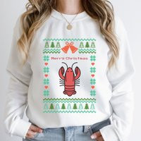 Lobster Christmas Ugly Sweater, Sweatshirt, Crustaceancore Sweater, Cute Christmas | Etsy (US)