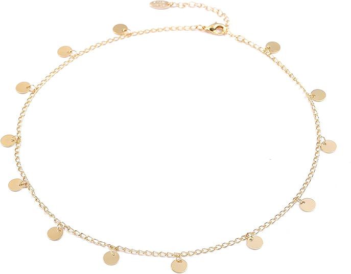 Fremttly Star Choker Necklaces Disc Coin Handmade Simple 14K Gold Plated/Silver Plated Delicate D... | Amazon (US)