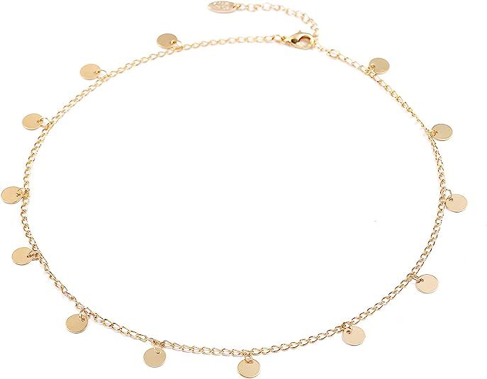 Fremttly Star Choker Necklaces Disc Coin Handmade Simple 14K Gold Plated/Silver Plated Delicate D... | Amazon (US)