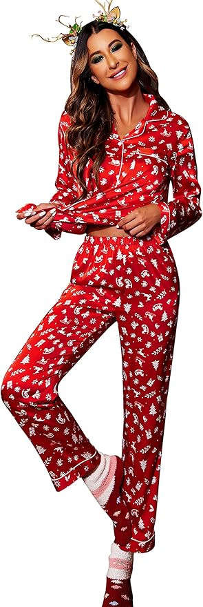 Ekouaer Satin Pajamas Women’s Long Sleeve Sleepwear Silk Soft Button Down Loungewear Pjs Set S-... | Amazon (US)